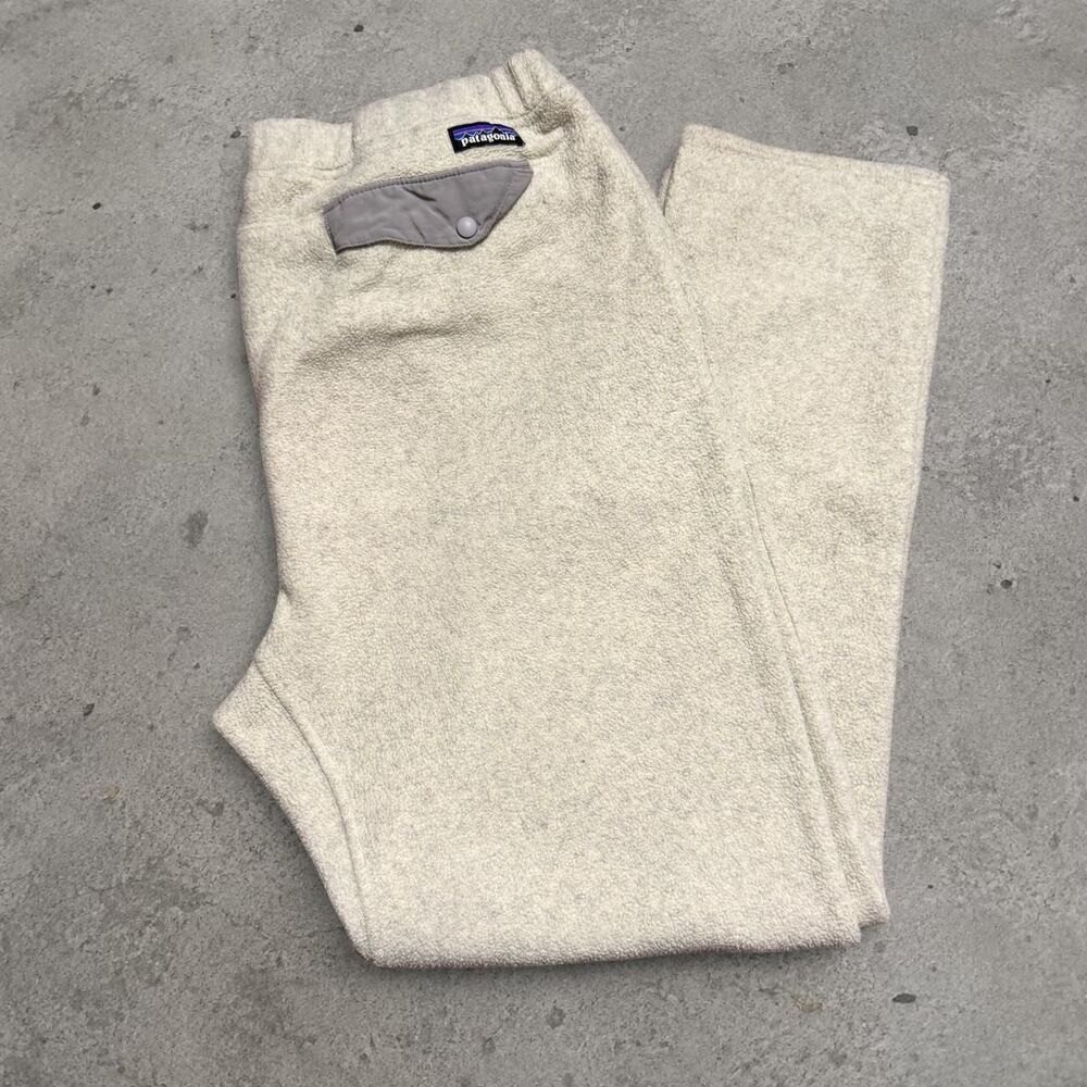 Patagonia Synchilla Fleece Pants Size XL Beige Gray Blue Cuffs